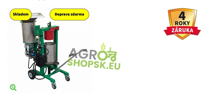 DRVIČ A LIS NA OVOCIE NEREZOVÝ - 1,5kW/400V - Vydlica 16A 5kolík - Tlak 3t - lisovací koš nerez 30l - Štyri pojazdové kolesá
