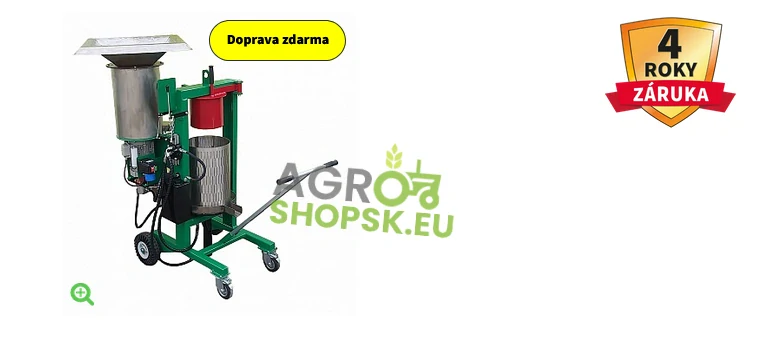 DRVIČ A LIS NA OVOCIE NEREZOVÝ - 1,5kW/230V - Tlak 3t - nerezový lisovací koš 30l - Štyri pojazdové kolesá