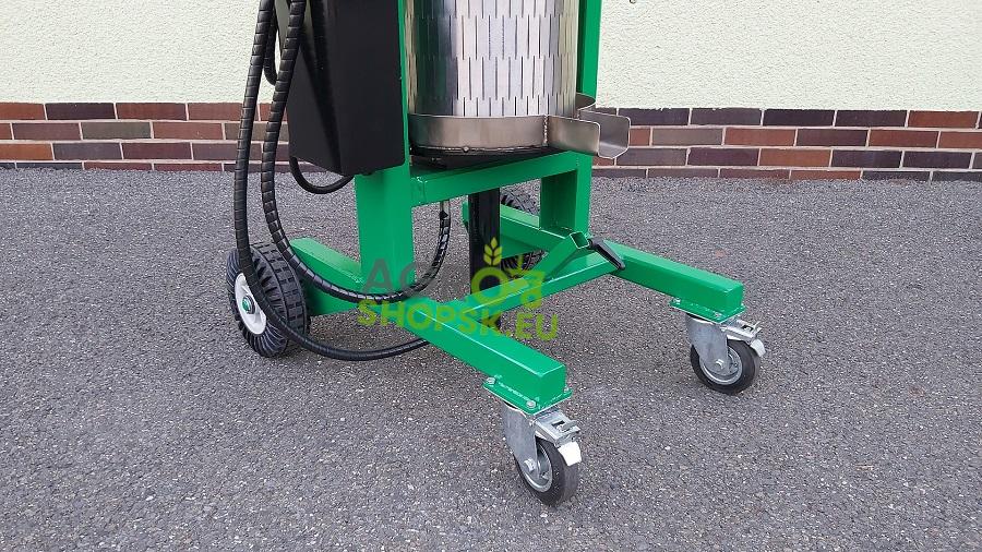 DRVIČ A LIS NA OVOCIE NEREZOVÝ - 1,5kW/230V - Tlak 3t - nerezový lisovací koš 30l - Štyri pojazdové kolesá