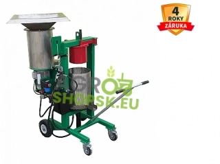 DRVIČ A LIS NA OVOCIE NEREZOVÝ - 1,5kW/400V - Vydlica 16A 5kolík - Tlak 3t - lisovací koš nerez 30l - Štyri pojazdové kolesá